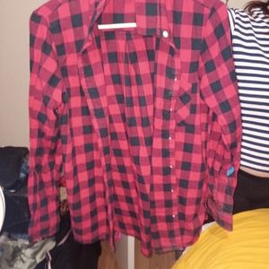 Red and black checkered long sleeve shirt